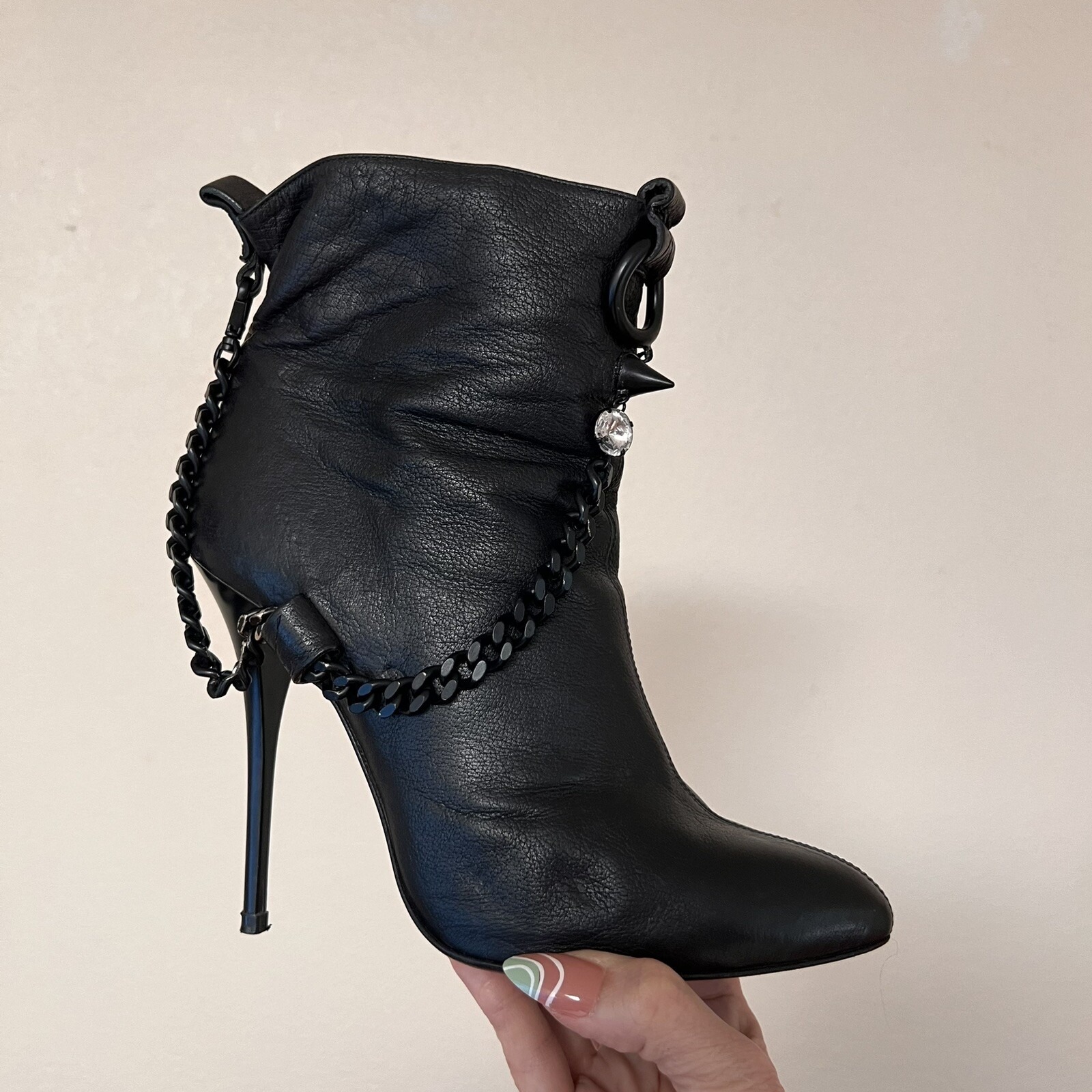 Bottega Veneta Chain Stiletto Boot W/ Crystals Euro 40 Us 10 Soft Black Leather